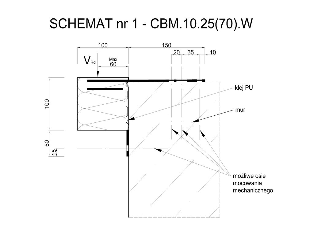 Element systemu montażu w warstwie ocieplenia Marbet Bausystem CBM 10.25(70).W