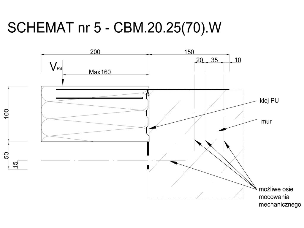 Element systemu montażu w warstwie ocieplenia Marbet Bausystem CBM 20.25(70).W