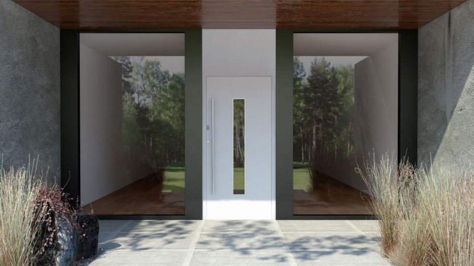 Aluminiowe drzwi zewnętrzne, które można kontrolować zdalnie za pomocą funkcji inteligentnego domu