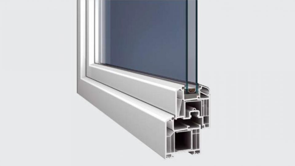 Deceuninck Arcade system profili okiennych PVC - przekrój okna z skrzydłem standardowym